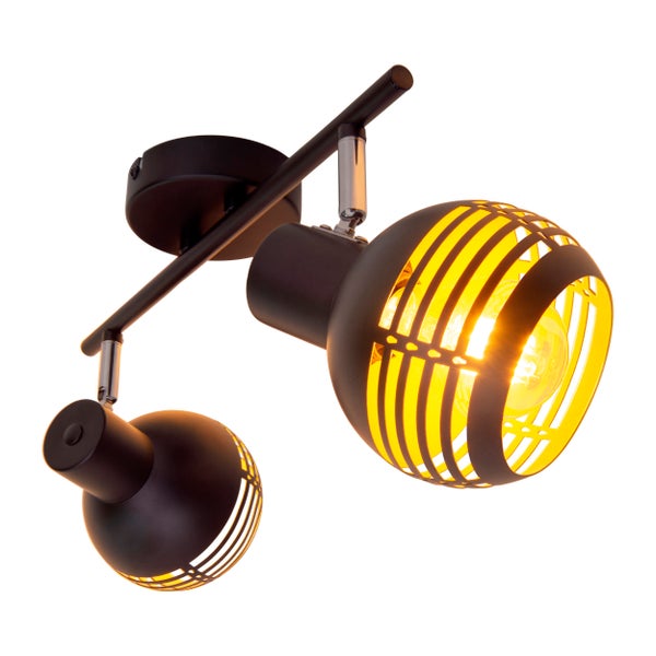 2er Wand- und Deckenleuchte Spot CASCO aus Metall in Schwarz, und Gold, mit E27-Fassung, 36 x 12 x 15 cm. Stilvolle Beleuchtung für Wohnzimmer, Esszimmer oder Küche.