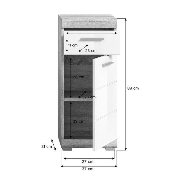 Xonox.home Unterschrank Lambada BxHxT 37 x 88 cm x 31 cm Frontfarbe weiß hochglanz / Korpus Eiche