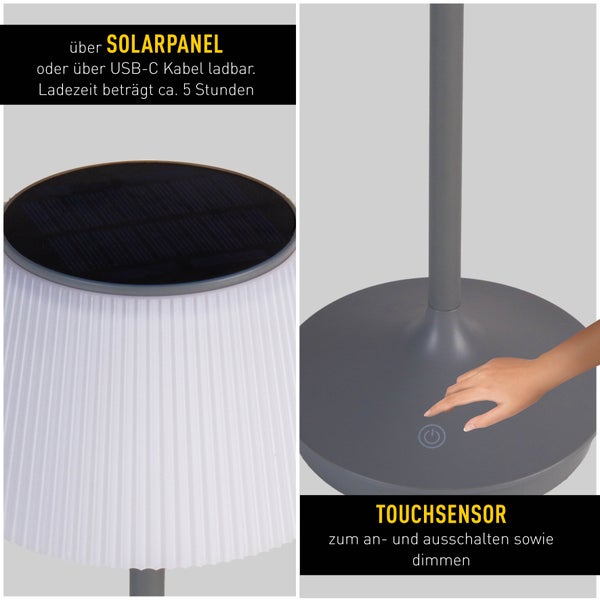 LED Leuchte EMMI für Außen und Innen, Tischlampe aus Metall und Kunststoff , mit fest verbauten LEDs, LED Tischlampe für Balkon, Terrasse, Garten, Wohnzimmer, Wintergarten, ca. 38 cm hoch