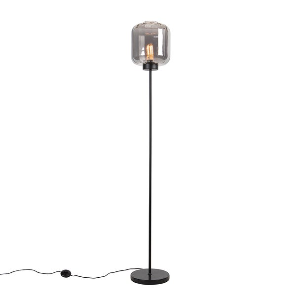 QAZQA - Design Stehleuchte I Stehlampe I Standleuchte I Lampe I Leuchte schwarz mit Rauchglas - Qara I Wohnzimmer I Schlafzimmer - Länglich - LED geeignet E27