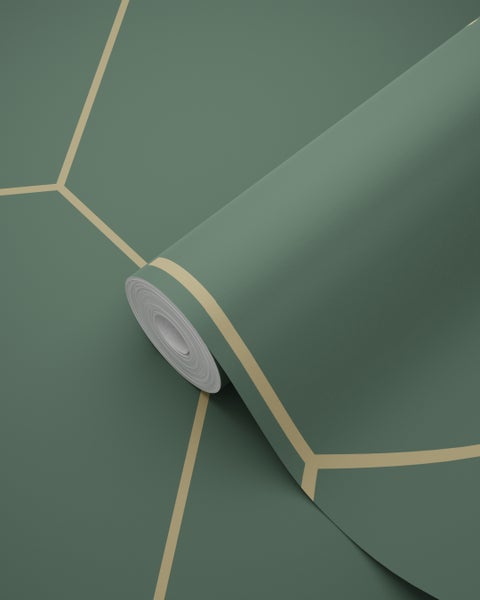 ESTAhome Tapete Wabenmuster Dunkelgrün und Gold - 50 x 900 cm - 139558