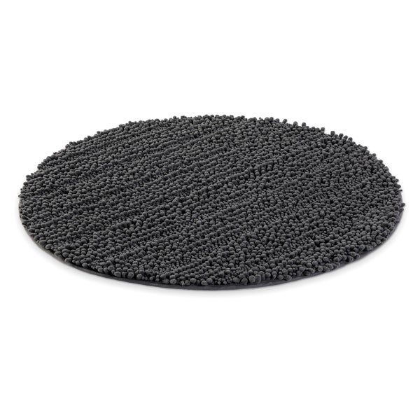 Runder Badeteppich aus Chenille in Anthrazit mit Noppenstruktur.