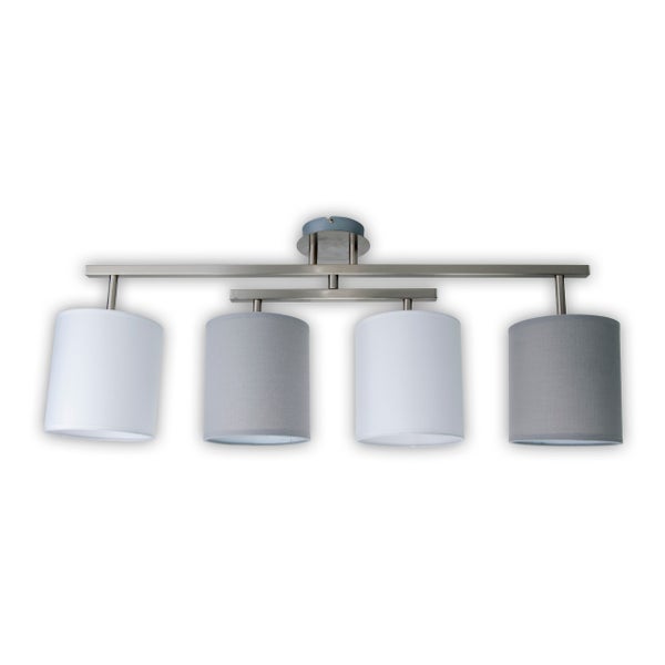 4er Deckenleuchte TILDE, klassische Deckenlampe aus Metall und Textil in Grau mit E27-Fassung, 82 cm lang, die Schirme sind verstellbar, ideal für Wohnzimmer, Esszimmer und Schlafzimmer