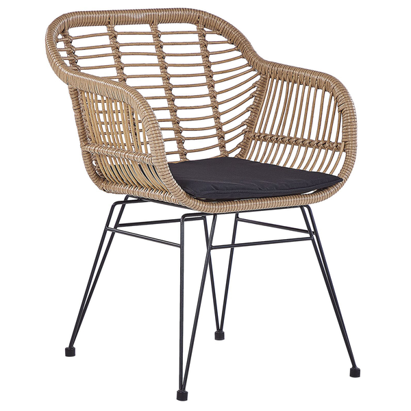 Rattan Gartenstuhl mit Metallbeinen und Sitzkissen