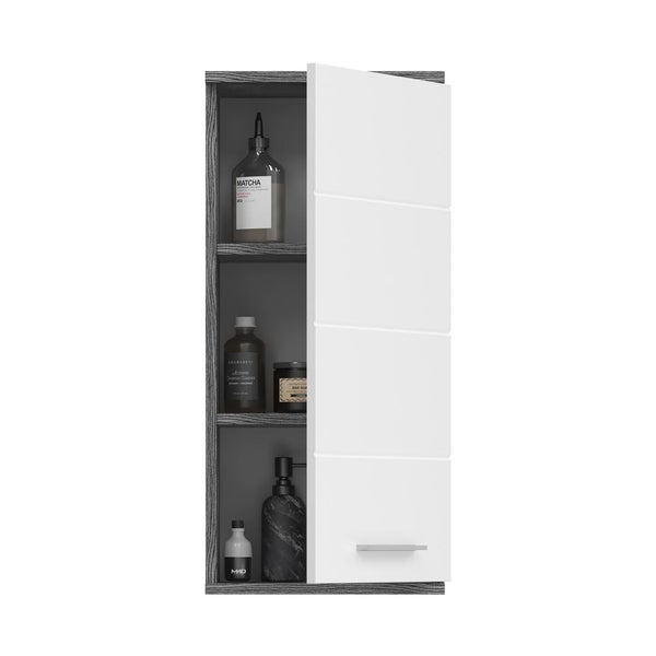 Blake Badschrank wandhängend 1 Tür Hochglanz weiß,rauchfarbenen. 35 X 25 X 77 cm
