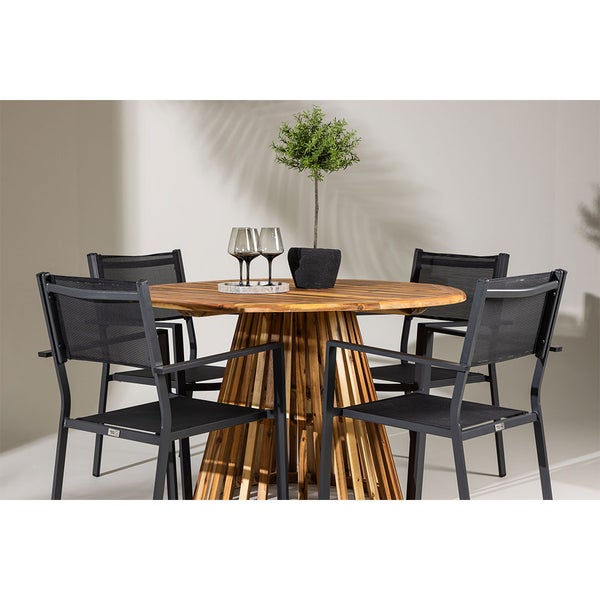 Lumpur Gartenset Tisch Ø120cm natur, 4 Stühle schwarz. 120 X 120 X 75 cm