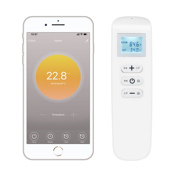 Smartphone mit Heizungssteuerungs-App und Fernbedienung