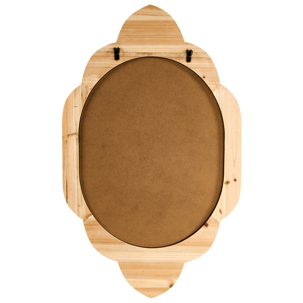 Rückseite eines ovalen Spiegels mit Holzrahmen