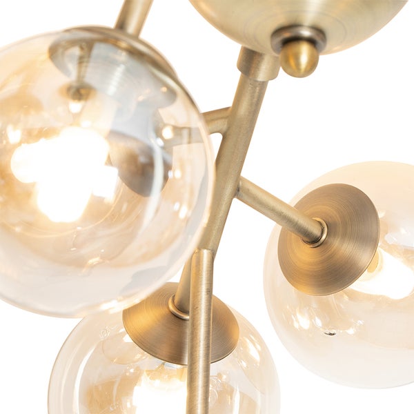 Moderne Deckenleuchte Bronze mit Bernsteinglas 12 Lichter - Bianca