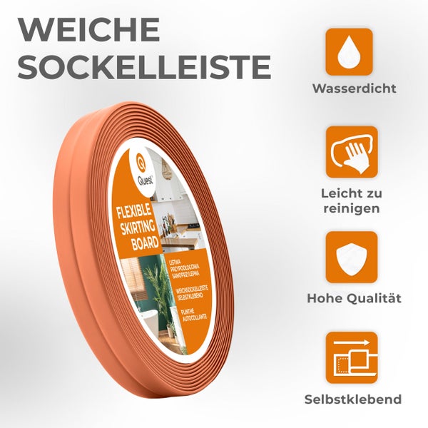 Quest Weichsockelleiste Selbstklebend 10 x 10 mm, PVC Knickleiste , Flexibel, Ziegelfarbe, 5 Meter