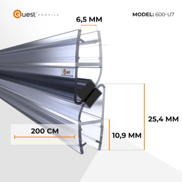 Quest Profil Model 600-U7 mit den Massen 6,5 mm, 10,9 mm, 25,4 mm und 200 cm
