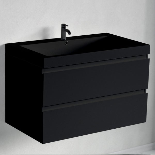 Hängender Waschtischunterschrank mit zwei Schubladen und Aufsatzwaschbecken inklusive Armatur für das moderne Badezimmer