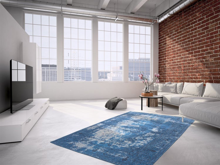 Flachflor Teppich Cila Blau Vintage 80 x 150 cm