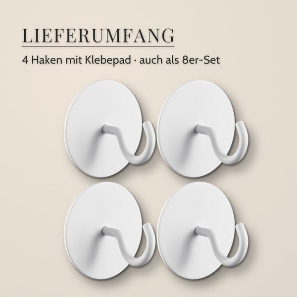 Set aus vier selbstklebenden Wandhaken mit runder Montageplatte