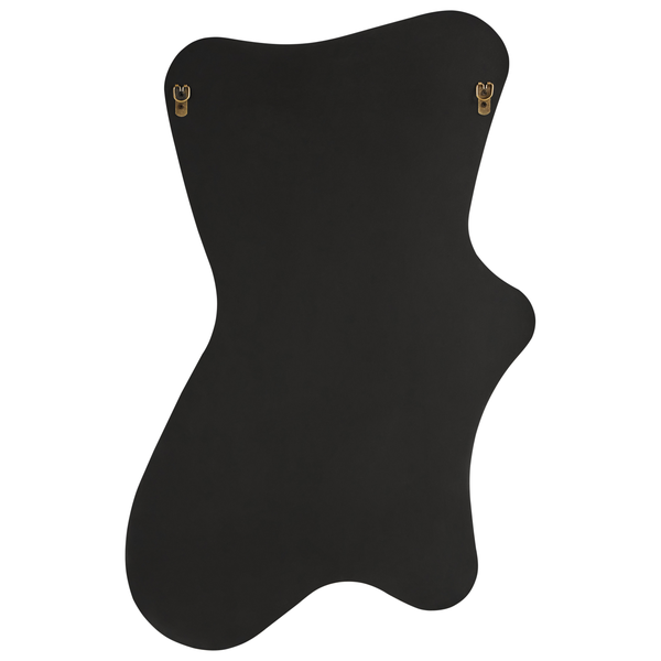 Rückseite eines Spiegels mit asymmetrischer Form und Aufhängevorrichtung