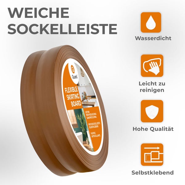 Quest Weichsockelleiste Selbstklebend 30 x 30 mm, PVC, Flexibel, Braun, 5 Meter