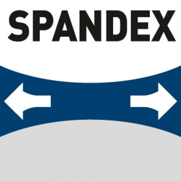 Symbol für Spandex mit Pfeilen nach links und rechts, was die Dehnbarkeit des Stoffes symbolisiert.