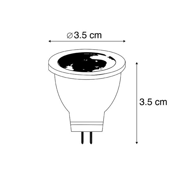 Darstellung der Abmessungen einer Lampe, Durchmesser 3,5 cm, Höhe 3,5 cm