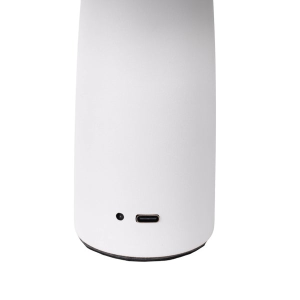 Akku-Tischleuchte PILU, 16,5 cm hoch, oben Ø von 15 cm, Metall in Weiß, weißer Kunststoff, integrierten LEDs,280 Lumen, dimmbar per Berührungssensor, warmweiß
