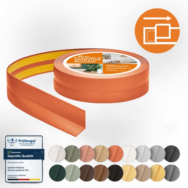 Quest Weichsockelleiste Selbstklebend 30 x 30 mm, PVC, Flexibel, Ziegelfarbe, 25 Meter