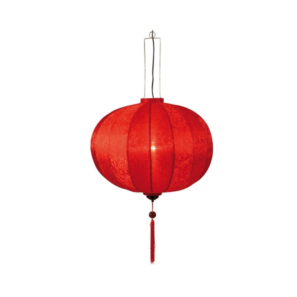 Rote Papierlaterne mit Quaste als Dekoration