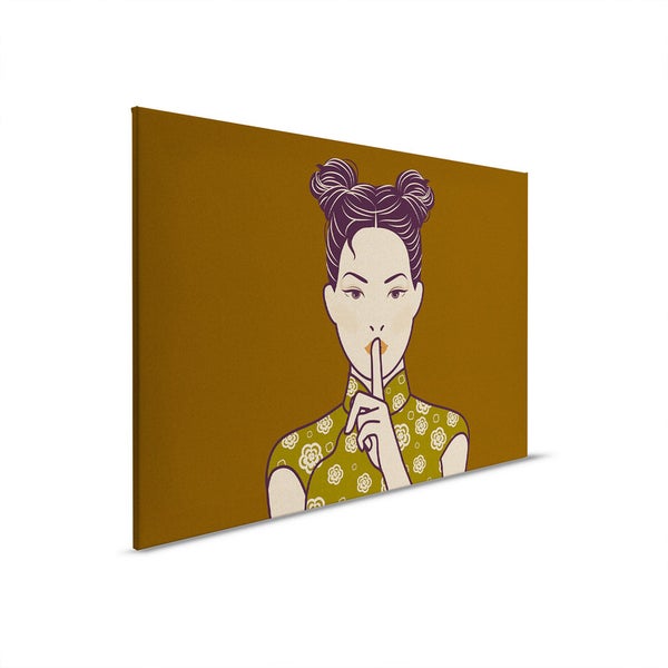 Leinwandbild einer Frau, die Stille gebietet