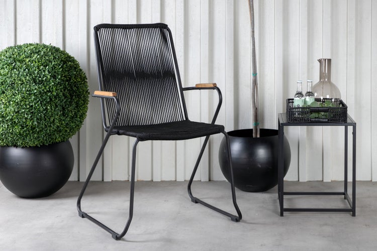 Bois Gartenstuhl mit Armlehnen stapelbar schwarz. 2er Set