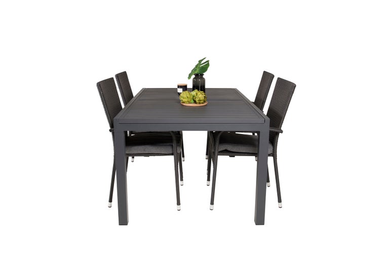 Marbella Gartenset Tisch 100x160/240cm und 4 Stühle Anna schwarz. 100 X 160 X 75 cm