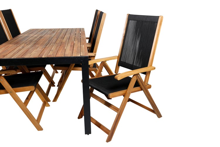 Bois Gartenset Tisch 90x205cm und 6 Stühle Little John schwarz, natur. 90 X 205 X 76 cm