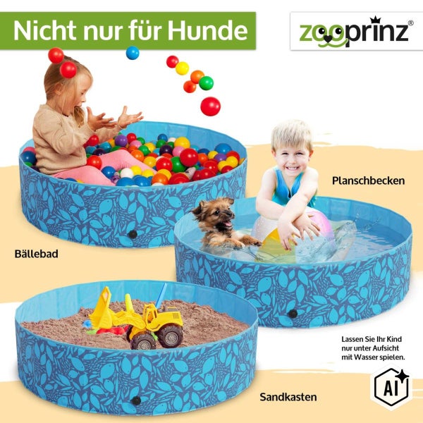 Faltbares Becken von Zooprinz als Bällebad, Planschbecken oder Sandkasten nutzbar, für Kinder und Hunde geeignet.