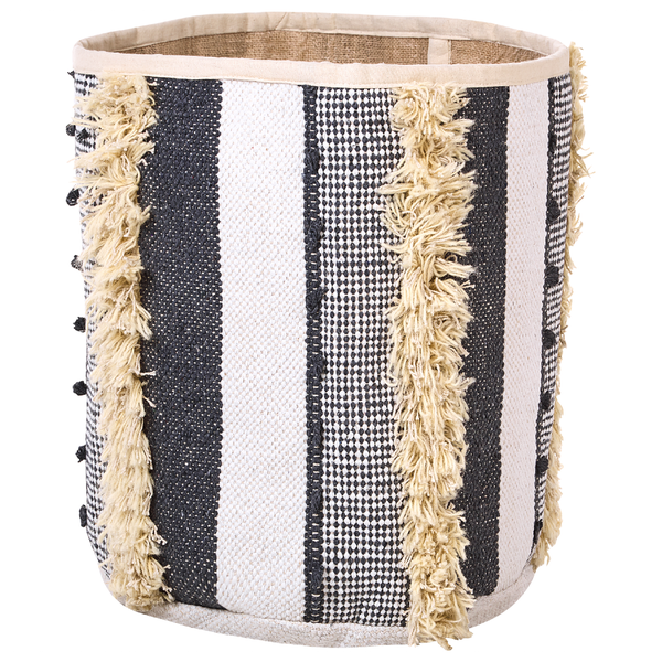 Dekorativer Wäschekorb mit Fransen und Streifen