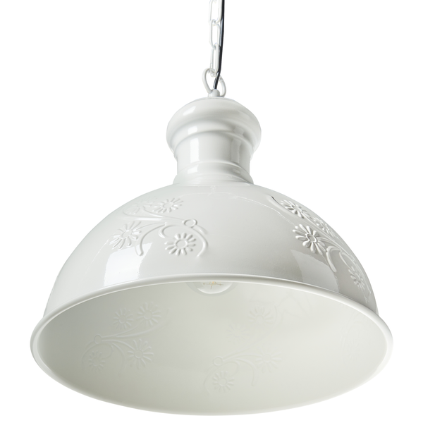 Weiße Hängelampe mit Blumenmuster