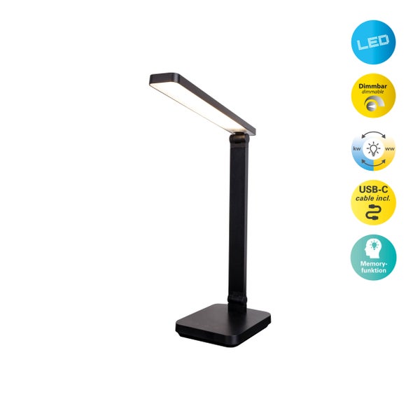 Schwarze LED Schreibtischleuchte mit Dimmfunktion und Speicherfunktion