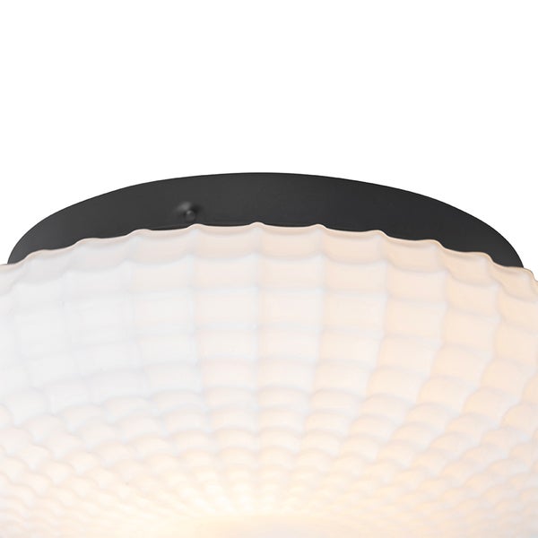 Klassische Deckenleuchte schwarz mit Opalglas 23 cm IP44 - Nohmi