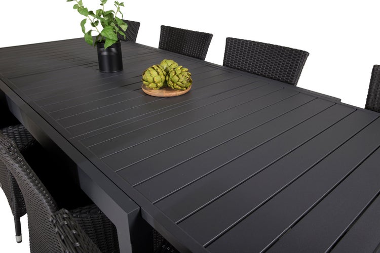 Marbella Gartenset Tisch 100x160/240cm und 8 Stühle Knick schwarz. 100 X 160 X 75 cm