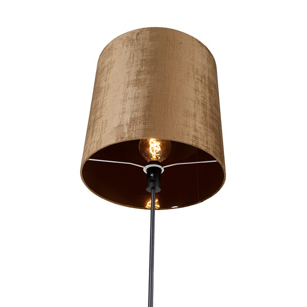 QAZQA - Modern Stehlampe schwarz Schirm braun 40 cm verstellbar - Parte I Wohnzimmer I Schlafzimmer - Textil Länglich - LED geeignet E27