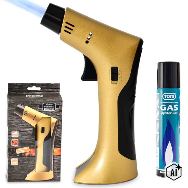 TOM Universalbrenner mit nachfüllbarem Gas und Verpackung