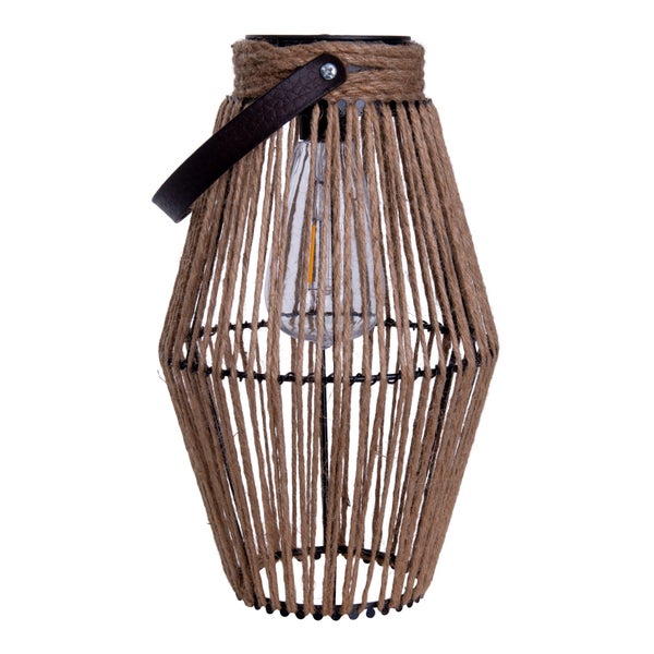 LED Solarleuchte Korbinian für Garten und Terrasse, Dekolampe aus Metall und Kunststoffschnurbespannung in natur, LEDs fest verbaut, Solar Lampe für Außen 30 x 18 cm