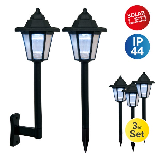 3er Set LED Solar-Erdspieß/Wandleuchte 2-in-1