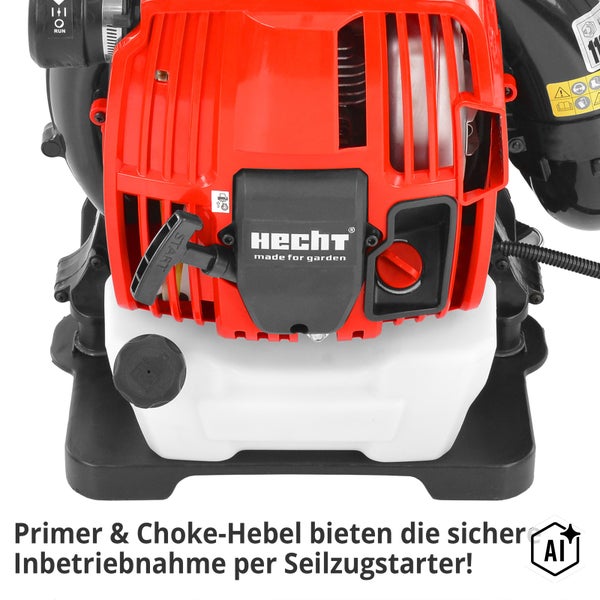 Hecht Laubbläser mit Seilzugstarter und Kraftstofftank im Detail