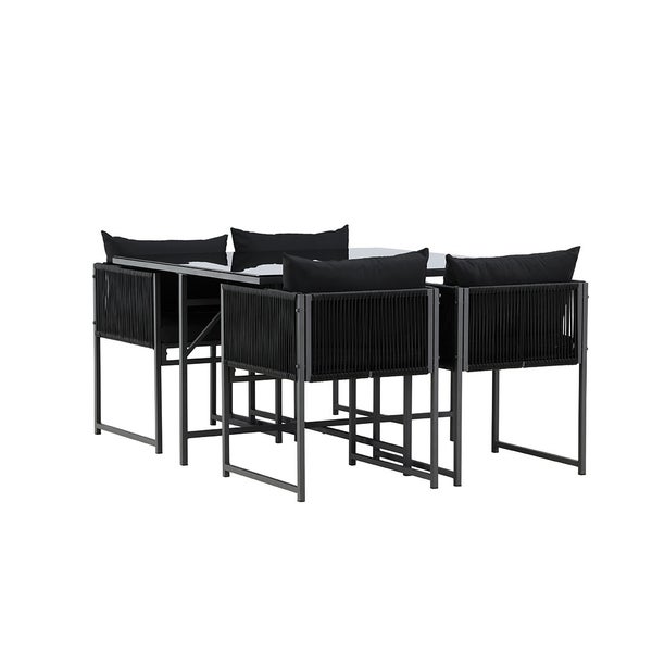 Noto Gartenset 1 Esstisch, 2 Stühle schwarz. 120 X 120 X 73 cm