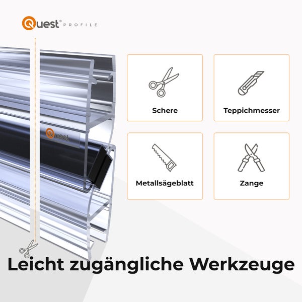 Quest Profile mit Icons für Schere, Teppichmesser, Metallsägeblatt und Zange