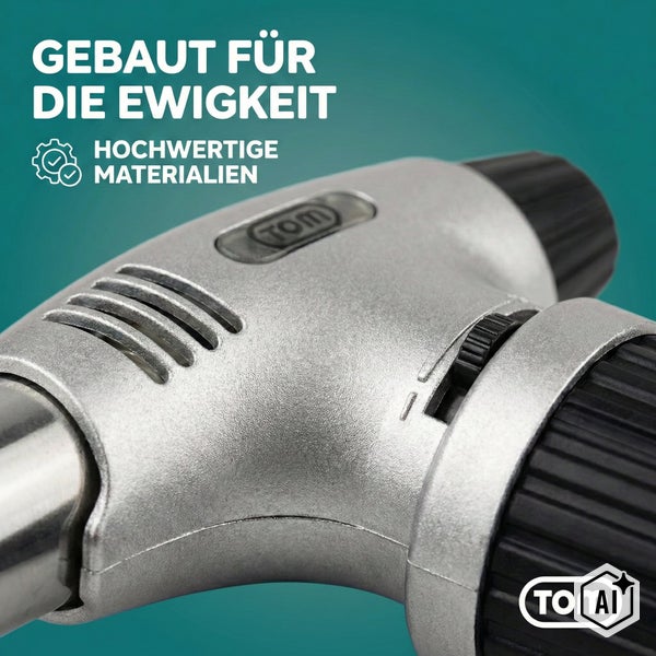 TOM Gasbrenner mit hochwertigen Materialien und robuster Bauweise fuer Langlebigkeit.