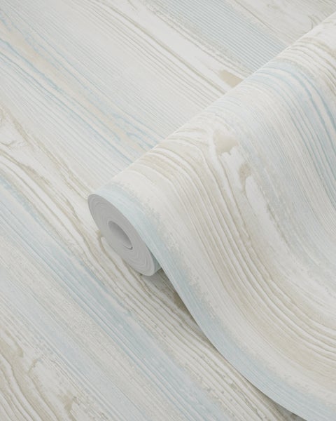 ESTAhome Tapete Holzoptik Hellblau und Beige - 53 cm x 10,05 m - 148625