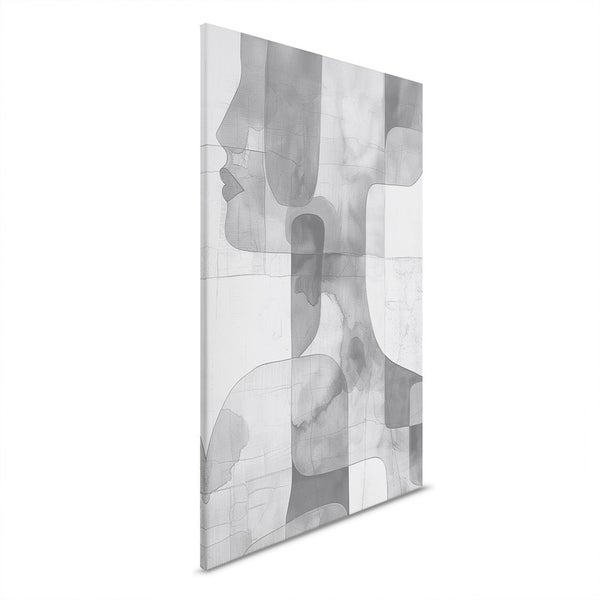 Abstraktes Leinwandbild mit Frauengesicht und geometrischen Formen