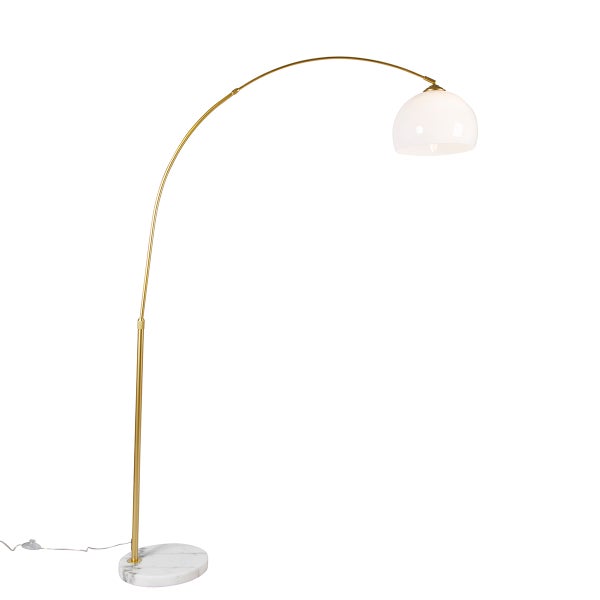Smarte Bogenlampe aus Messing mit weißem Schirm inkl. WLAN A60 - Arc Basic