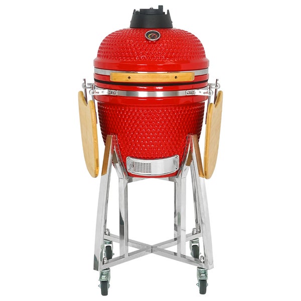 Kamado CL-18 Profi Keramik Grill Rot, Grilldurchmesser 45,7cm, Grillrostdurchmesser 38,5cm, BBQ Grillei Holzkohlegrill Grill Keramikgrill