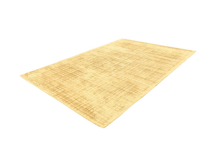 Gelber, rechteckiger Teppich mit dezentem Karomuster und strukturierter Oberfläche.