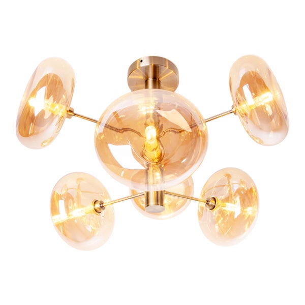 Deckenleuchte ORION Ø ca. 53 cm amber, aus messingfarbenem Metall und Glas in amber, G9-Sockel, Beleuchtung für Wohnzimmer, Esszimmer oder Büro.