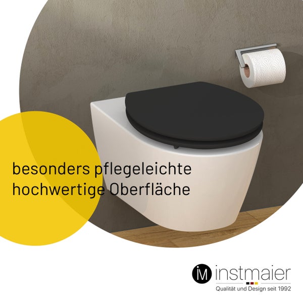 instmaier WC Sitz WC2M | FSC zertifiziertes Holz | Toilettendeckel mit Absenkautomatik | Klobrille Schwarz Matt | Oval | Nachhaltig | MDF-Holzkern